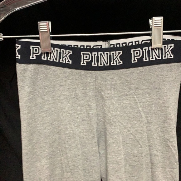 PINK gray cotton leggings with black waistband - Picture 2 of 4